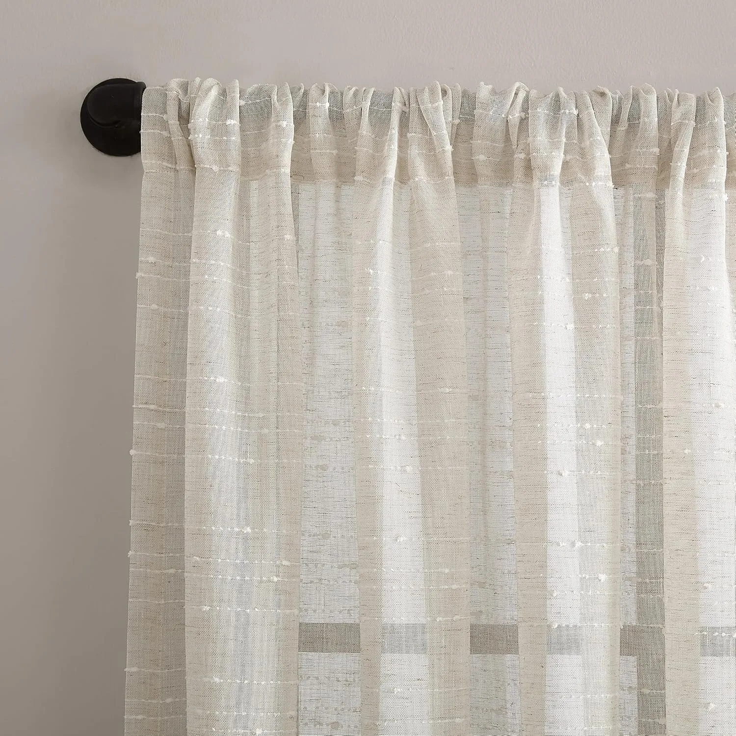 Clean Window Textured Slub Stripe Anti-Dust Allergy/Pet Friendly Sheer Curtain Panel, Linen, 52" W x 84" L (1 Panel)