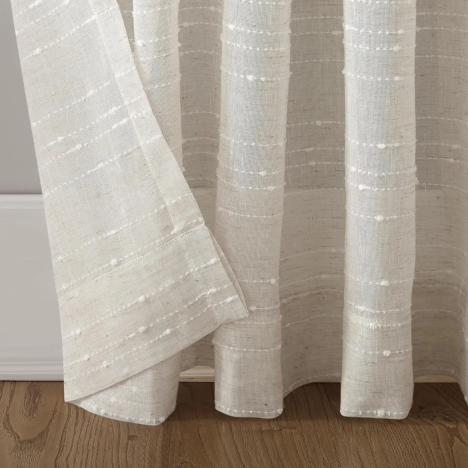 Clean Window Textured Slub Stripe Anti-Dust Allergy/Pet Friendly Sheer Curtain Panel, Linen, 52" W x 84" L (1 Panel)