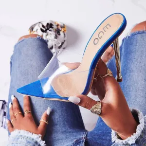 Clear Suede Heel Blue  (6.5) Low-cost Toe Pointed Mule Satisfied clients Robbin Mule Sandals Cape KingKing