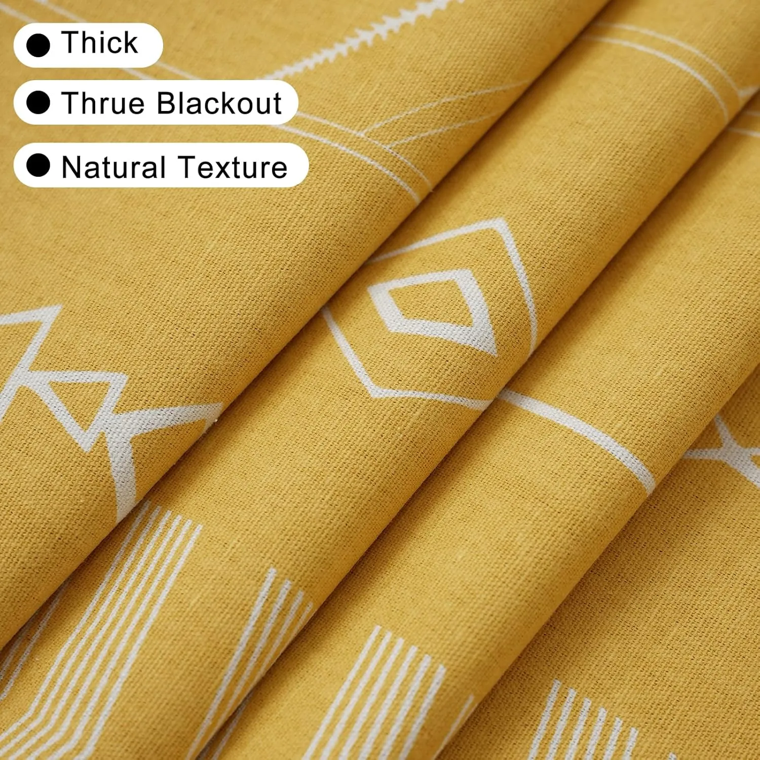 ColorBird 100% Blackout Boho Curtains 2 Panels 63 Inch Length Mustard Yellow Thermal Insulated Southwest Window Treatment Patterned Western Black Out Curtain Drapes for Living Room Bedroom