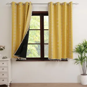 ColorBird 100% Blackout Boho Curtains 2 Panels 63 Inch Length Mustard Yellow Thermal Insulated Southwest Window Treatment Patterned Western Black Out Curtain Drapes for Living Room Bedroom