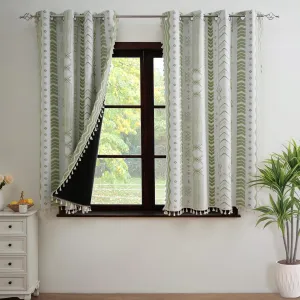 ColorBird 100% Blackout Boho Curtains 2 Panels 63 Inch Length Sage Green Thermal Insulated Southwest Window Treatment Patterned Western Black Out Curtain Drapes for Living Room Bedroom