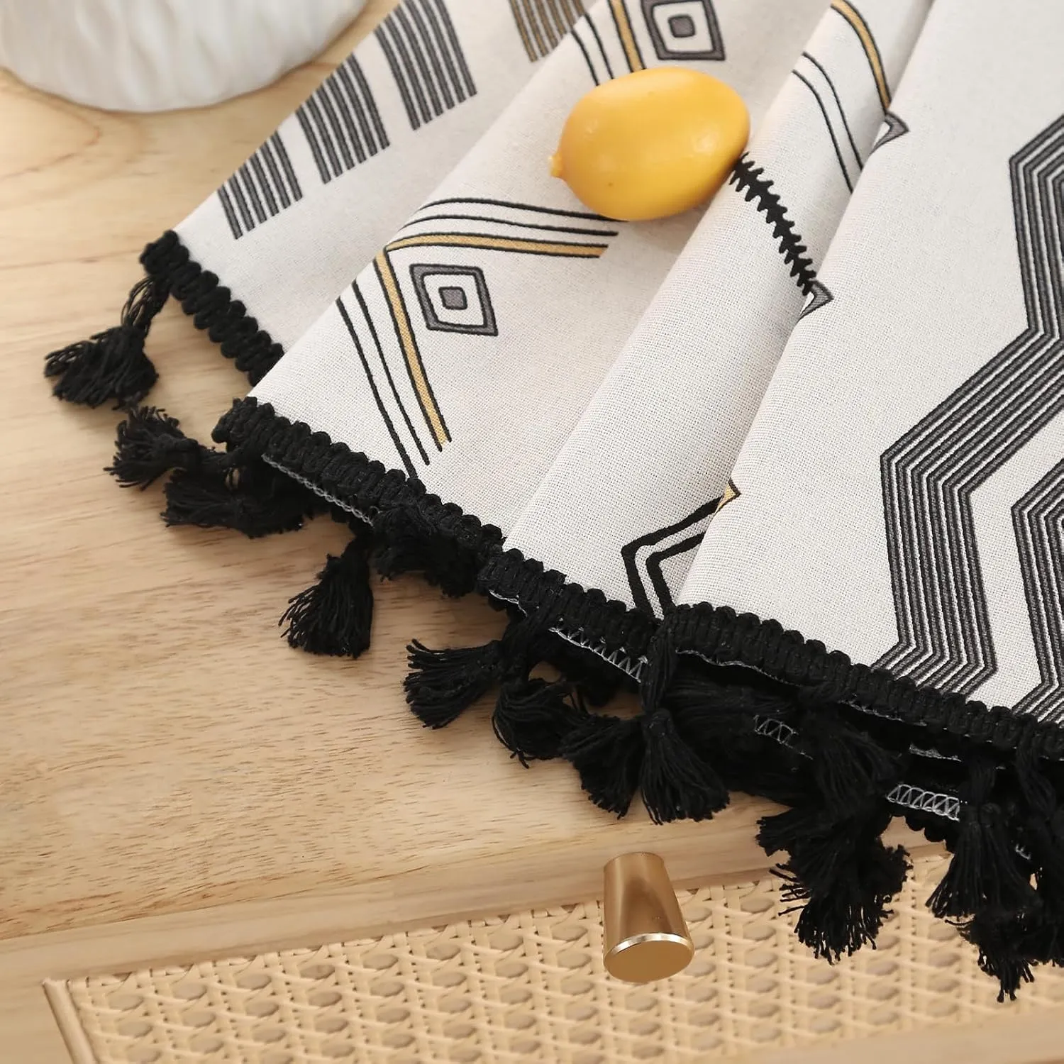 ColorBird 100% Boho Blackout Curtains 2 Panels 63 Inch Black White Western Southwest Linen Texture Thermal Black Out Curtain for Living Room Bedroom