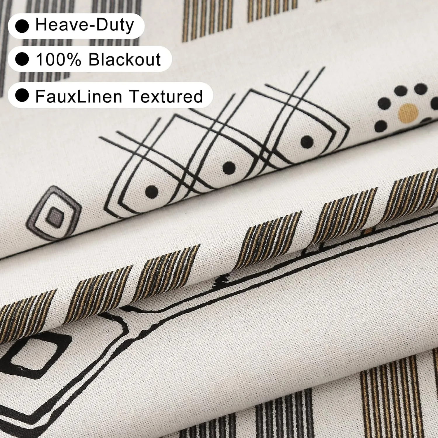 ColorBird 100% Boho Blackout Curtains 2 Panels 63 Inch Black White Western Southwest Linen Texture Thermal Black Out Curtain for Living Room Bedroom