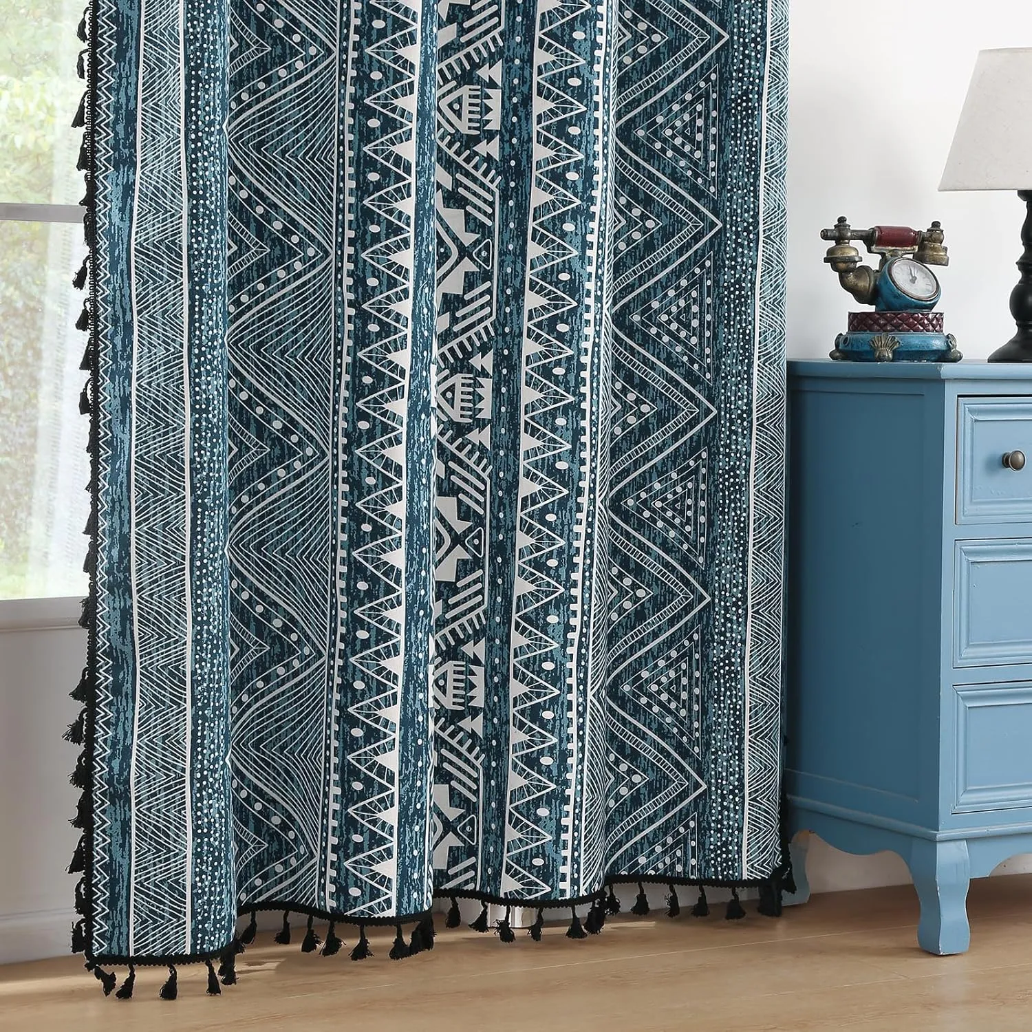 ColorBird 100% Boho Curtains Blackout 84 Inch 2 Panels Set Western Southwest Linen Texture Thermal Black Out Curtain for Living Room Bedroom