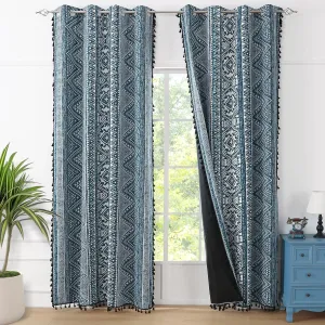 ColorBird 100% Boho Curtains Blackout 84 Inch 2 Panels Set Western Southwest Linen Texture Thermal Black Out Curtain for Living Room Bedroom