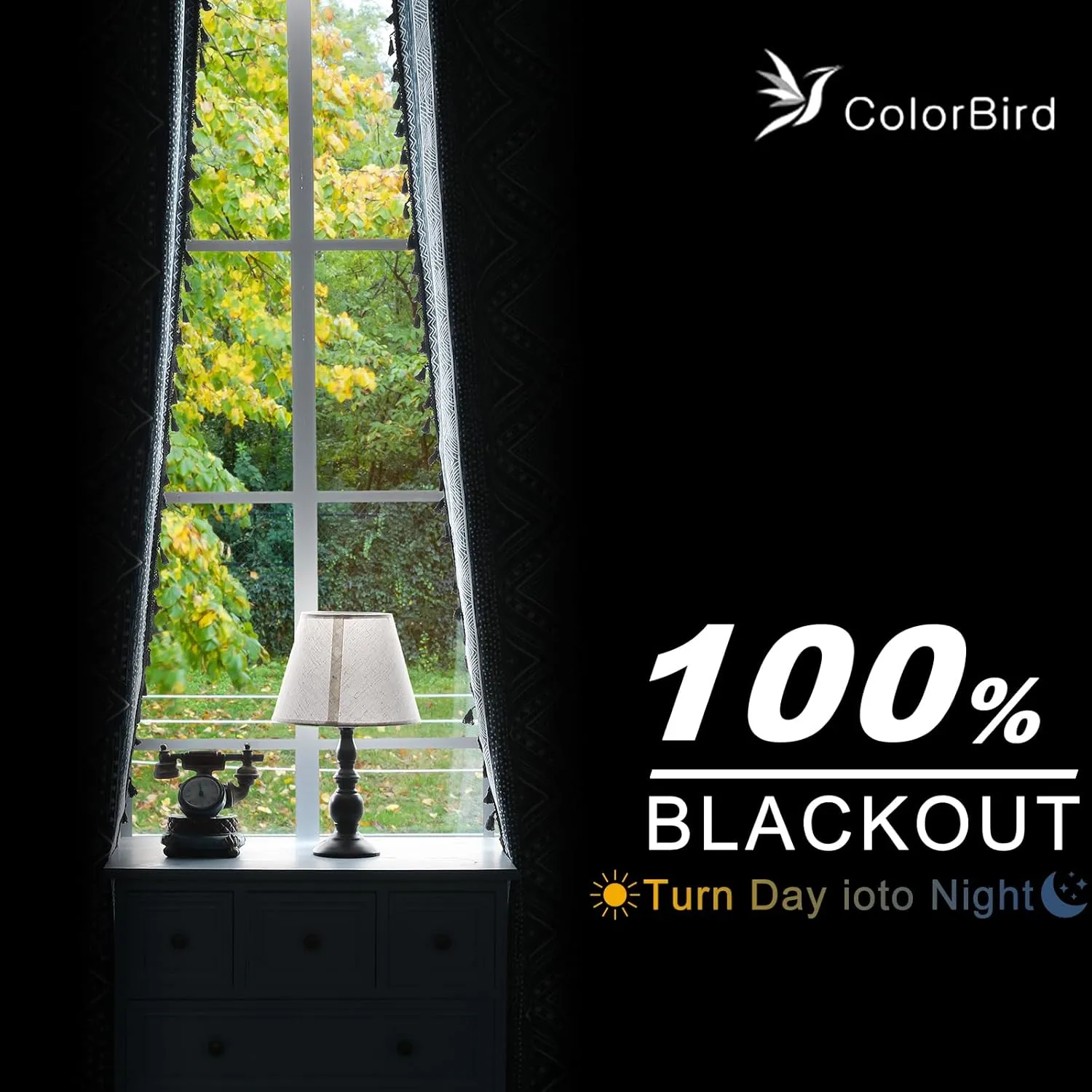 ColorBird 100% Boho Curtains Blackout 84 Inch 2 Panels Set Western Southwest Linen Texture Thermal Black Out Curtain for Living Room Bedroom