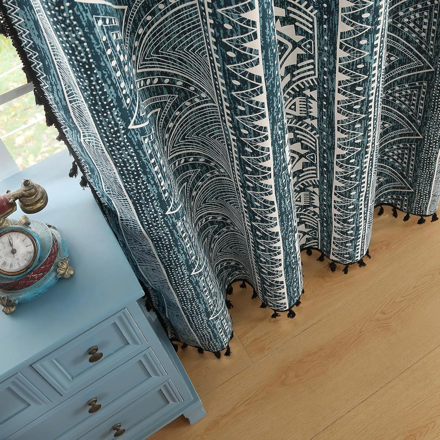ColorBird 100% Boho Curtains Blackout 84 Inch 2 Panels Set Western Southwest Linen Texture Thermal Black Out Curtain for Living Room Bedroom
