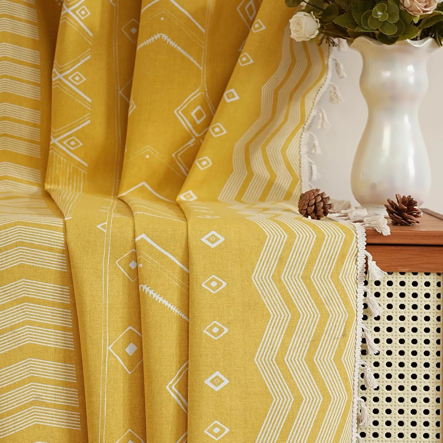 ColorBird Boho Blackout Curtains 2 Panels 84 Inch Length Mustard Yellow Thermal Insulated Southwest Window Treatment Patterned Western Black Out Curtain Drapes for Living Room Bedroom