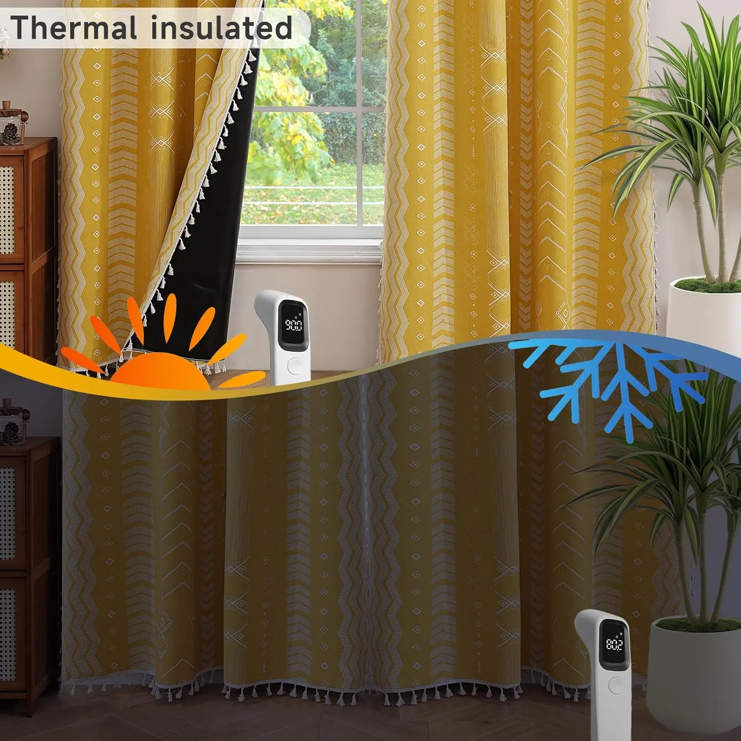 ColorBird Boho Blackout Curtains 2 Panels 84 Inch Length Mustard Yellow Thermal Insulated Southwest Window Treatment Patterned Western Black Out Curtain Drapes for Living Room Bedroom