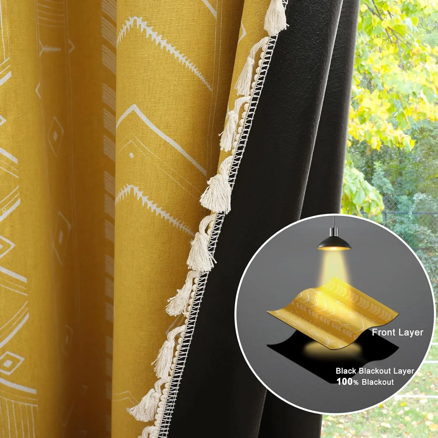 ColorBird Boho Blackout Curtains 2 Panels 84 Inch Length Mustard Yellow Thermal Insulated Southwest Window Treatment Patterned Western Black Out Curtain Drapes for Living Room Bedroom