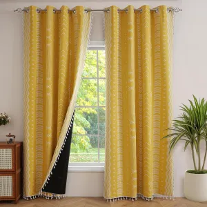 ColorBird Boho Blackout Curtains 2 Panels 84 Inch Length Mustard Yellow Thermal Insulated Southwest Window Treatment Patterned Western Black Out Curtain Drapes for Living Room Bedroom