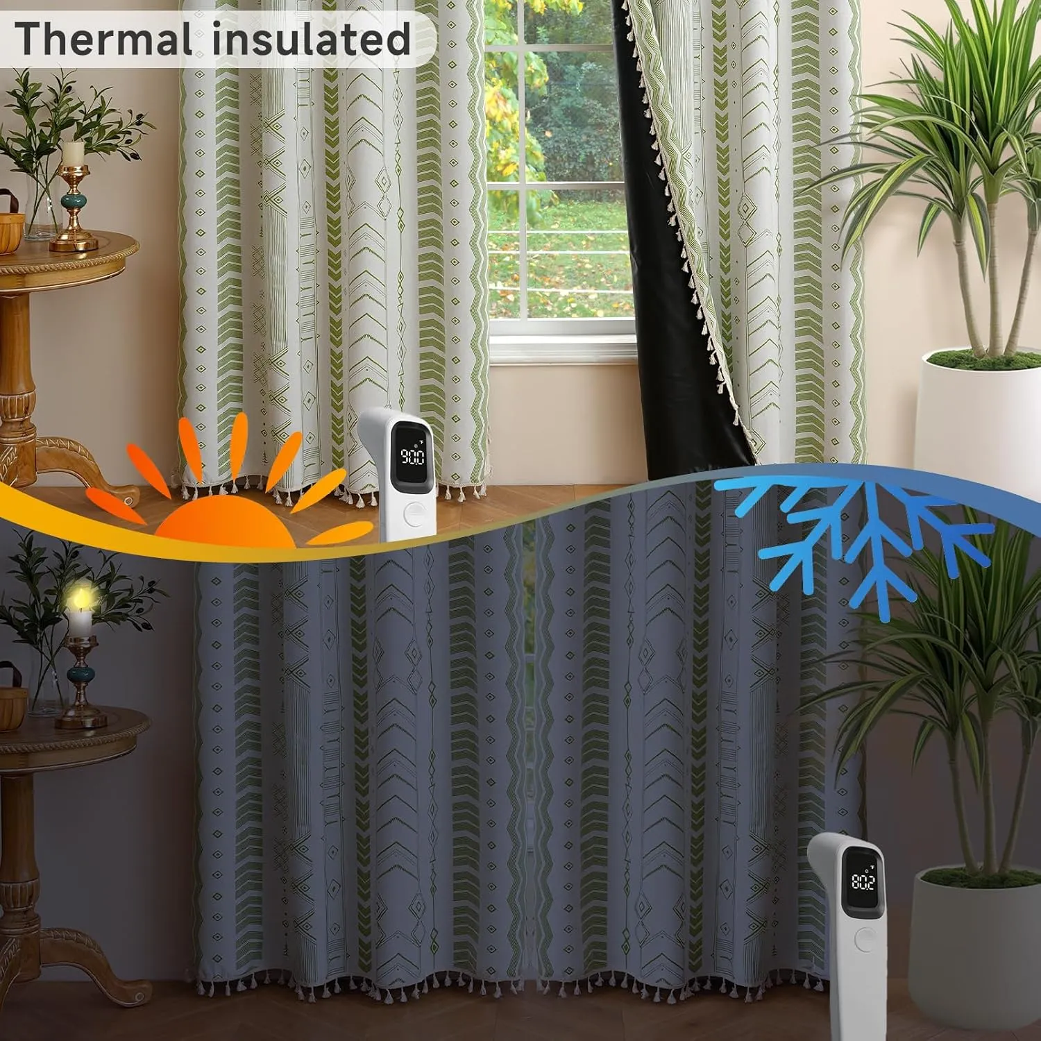 ColorBird Boho Blackout Curtains 2 Panels 84 Inch Length Sage Green Thermal Insulated Southwest Window Treatment Patterned Western Black Out Curtain Drapes for Living Room Bedroom