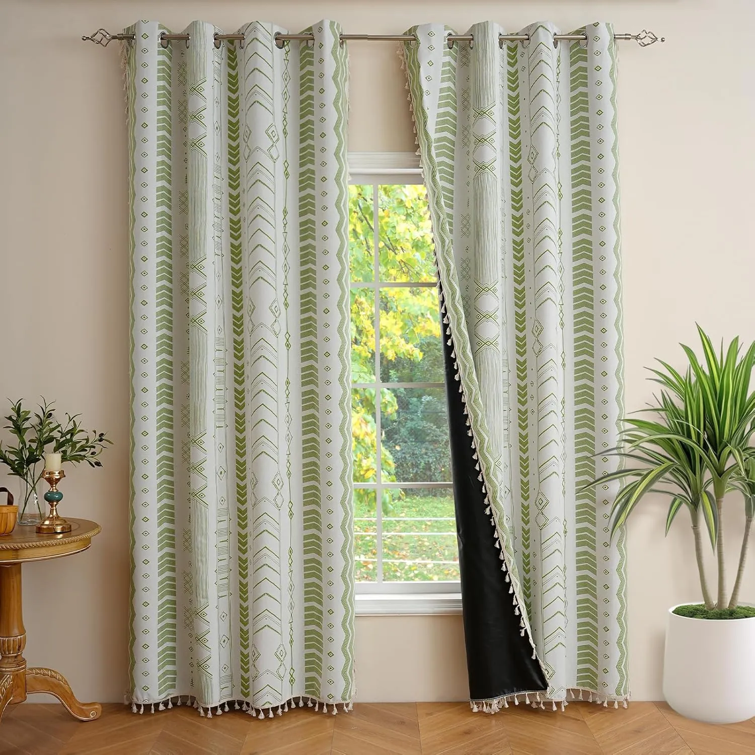 ColorBird Boho Blackout Curtains 2 Panels 84 Inch Length Sage Green Thermal Insulated Southwest Window Treatment Patterned Western Black Out Curtain Drapes for Living Room Bedroom