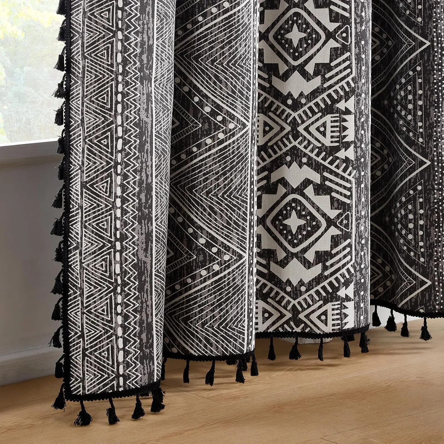 ColorBird Boho Blackout Curtains Thermal Insulated 63 Inch 2 Panels Set Western Southwest Linen Texture Black Out Curtain for Living Room Bedroom