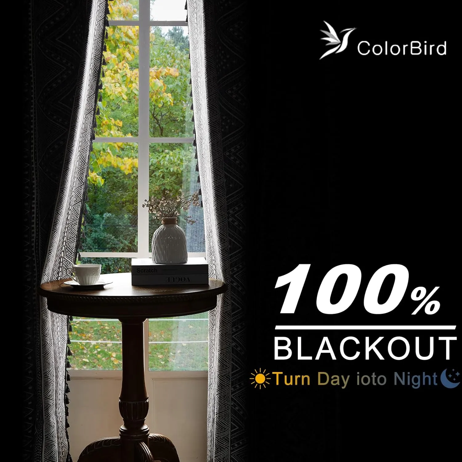 ColorBird Boho Blackout Curtains Thermal Insulated 63 Inch 2 Panels Set Western Southwest Linen Texture Black Out Curtain for Living Room Bedroom