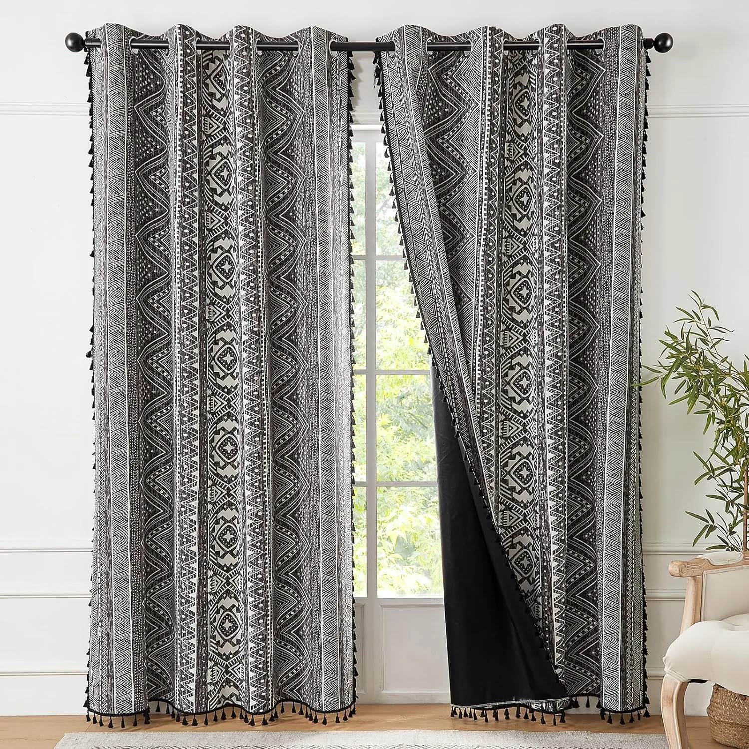 ColorBird Boho Blackout Curtains Thermal Insulated 63 Inch 2 Panels Set Western Southwest Linen Texture Black Out Curtain for Living Room Bedroom