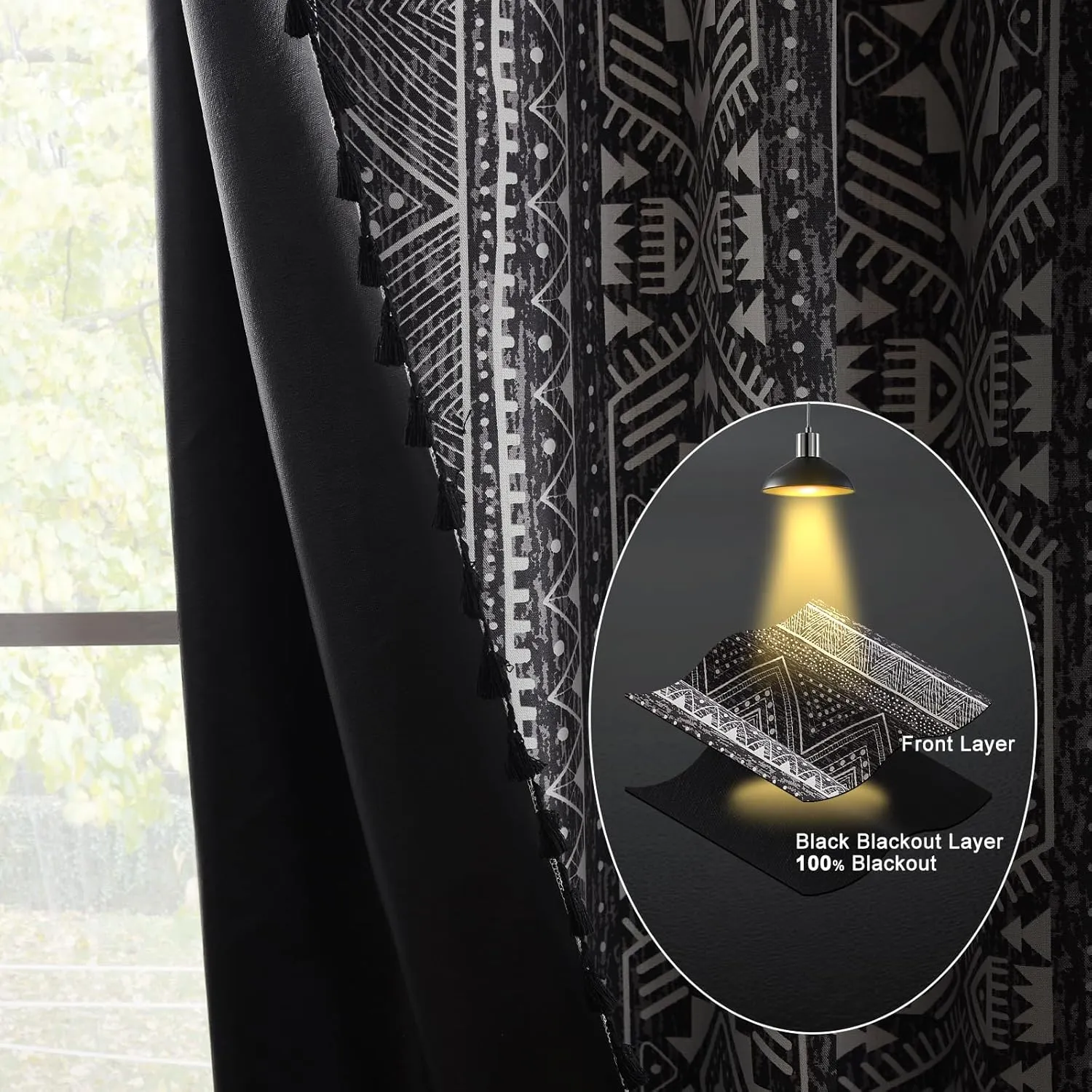 ColorBird Boho Blackout Curtains Thermal Insulated 63 Inch 2 Panels Set Western Southwest Linen Texture Black Out Curtain for Living Room Bedroom