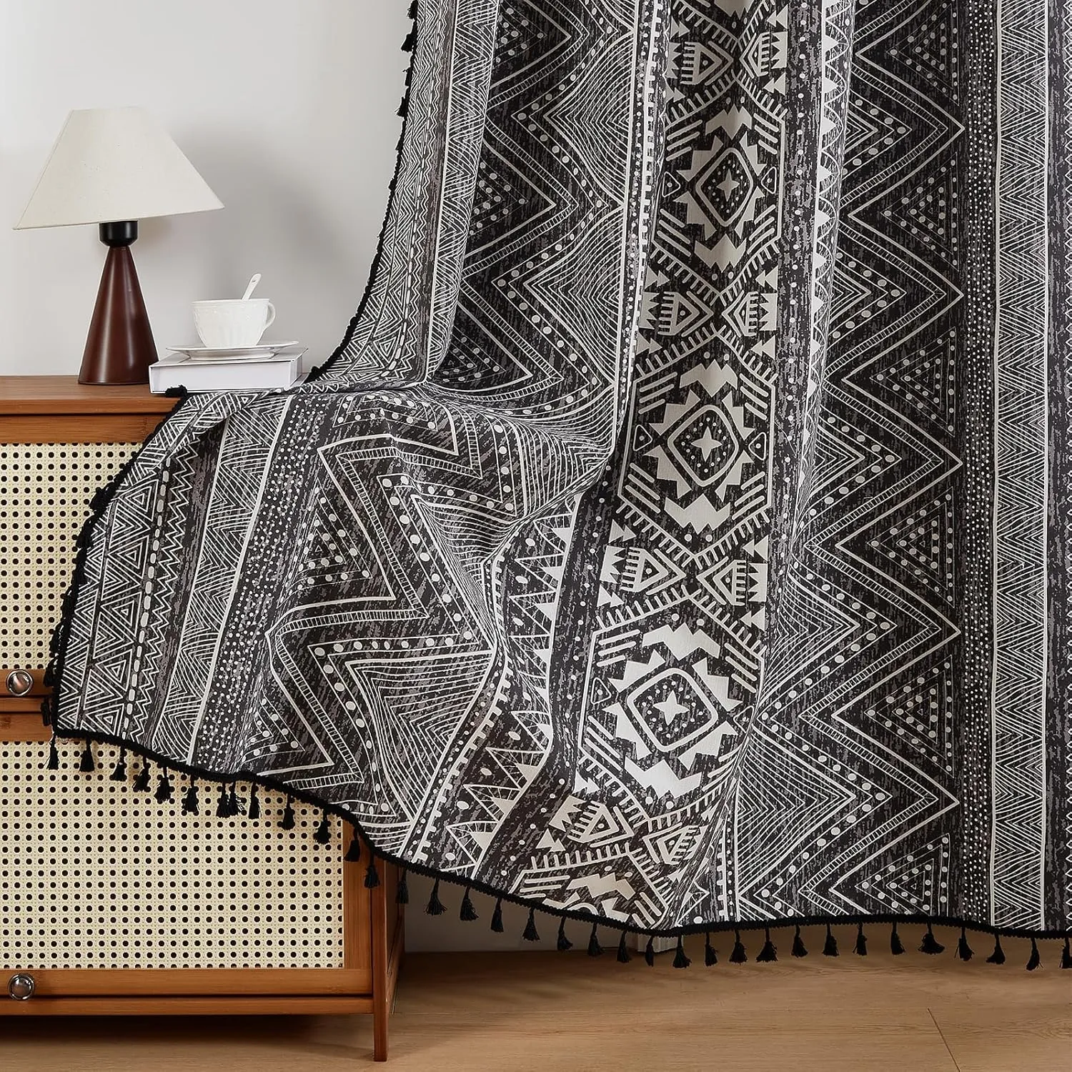 ColorBird Boho Blackout Curtains Thermal Insulated 63 Inch 2 Panels Set Western Southwest Linen Texture Black Out Curtain for Living Room Bedroom