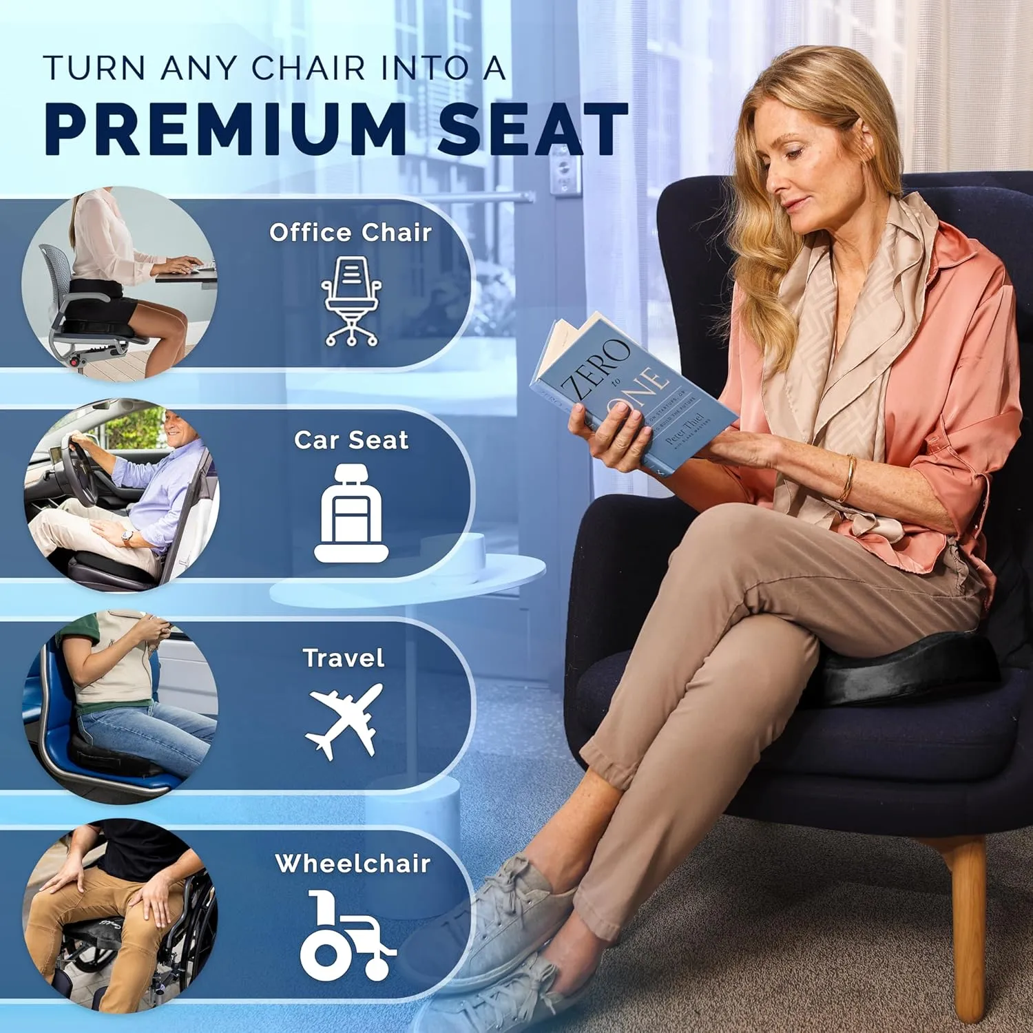 ComfiLife Premium Gel & Memory Foam Seat Cushion – Doctor Recommended Office Chair Cushion, Car Seat Cushion – Chair Cushions for Back & Sciatica Pain Relief – Seat Cushions for Office & Desk (Black)