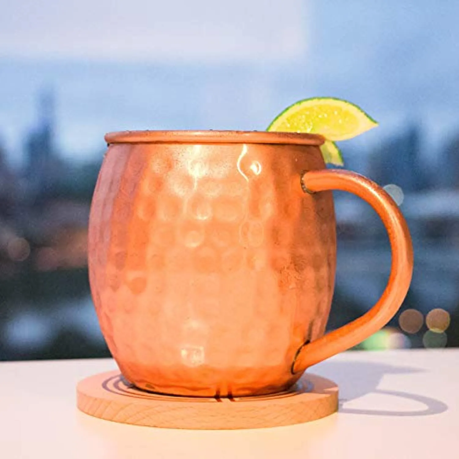 Copper Moscow Mule Mugs Set of 4 - Large 16 oz Hammered Mug – Bonus Kit Includes 4 Coasters and Jigger