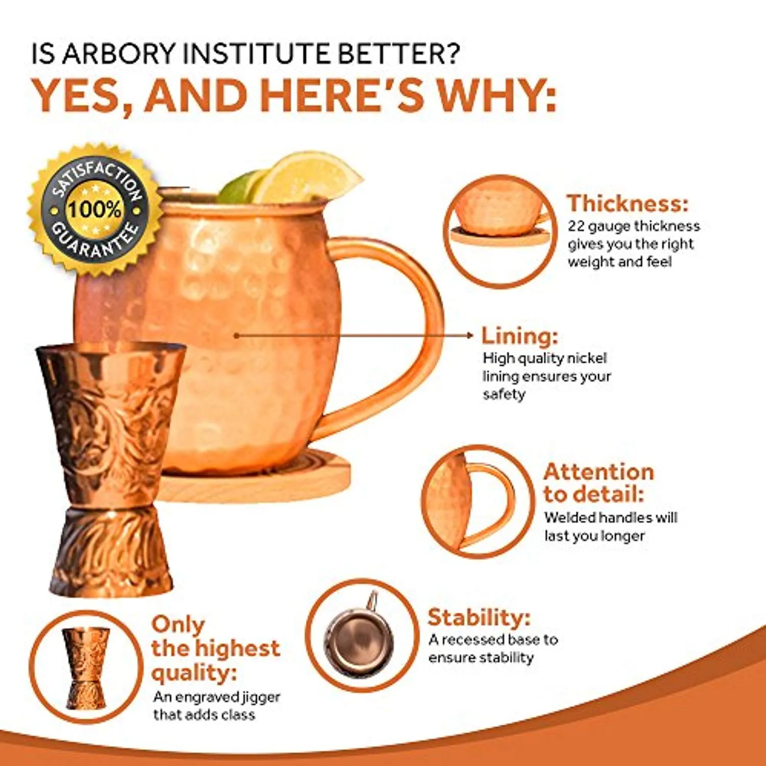 Copper Moscow Mule Mugs Set of 4 - Large 16 oz Hammered Mug – Bonus Kit Includes 4 Coasters and Jigger