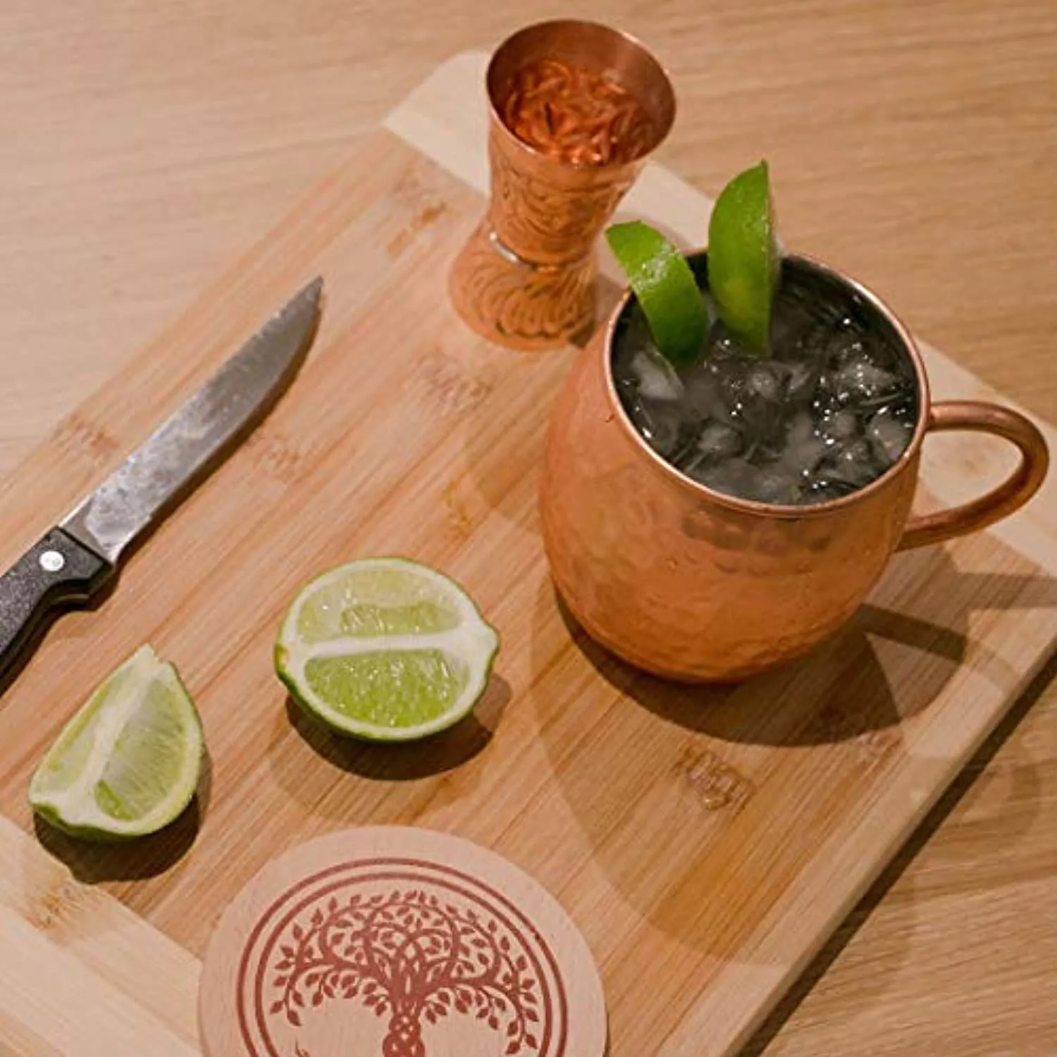Copper Moscow Mule Mugs Set of 4 - Large 16 oz Hammered Mug – Bonus Kit Includes 4 Coasters and Jigger