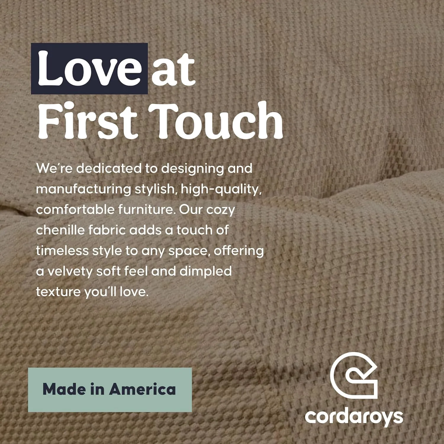 CordaRoy's Chenille Bean Bag-Convertible Bean Bag Chair&Bed-Machine-Washable Chenille Fabric Cover-for Basement,Living Room,Game Room,Dorm & More - Full Size - Tan | Made in The USA