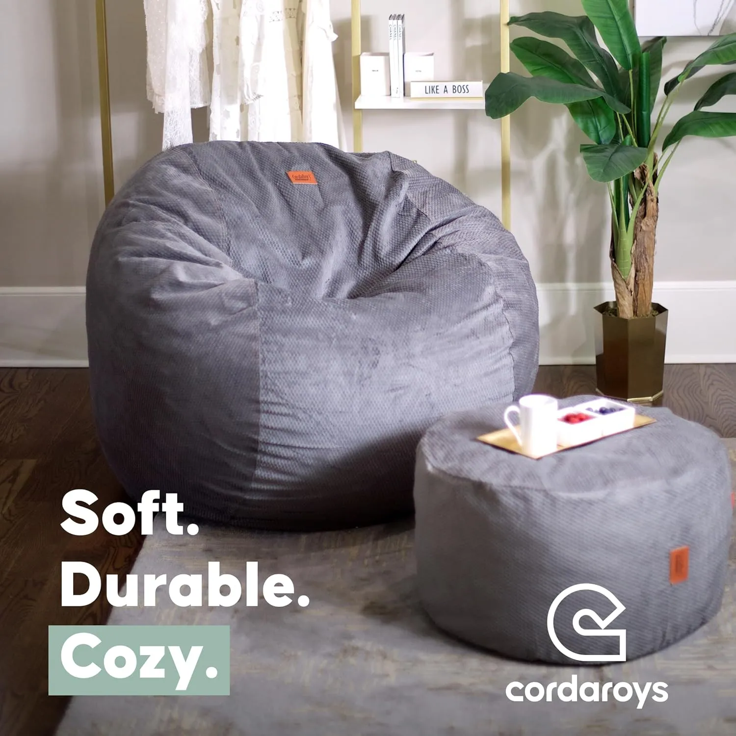 CordaRoy's Chenille Bean Bag-Convertible Bean Bag Chair&Bed-Machine-Washable Chenille Fabric Cover-for Basement,Living Room,Game Room,Dorm & More - Full Size - Tan | Made in The USA