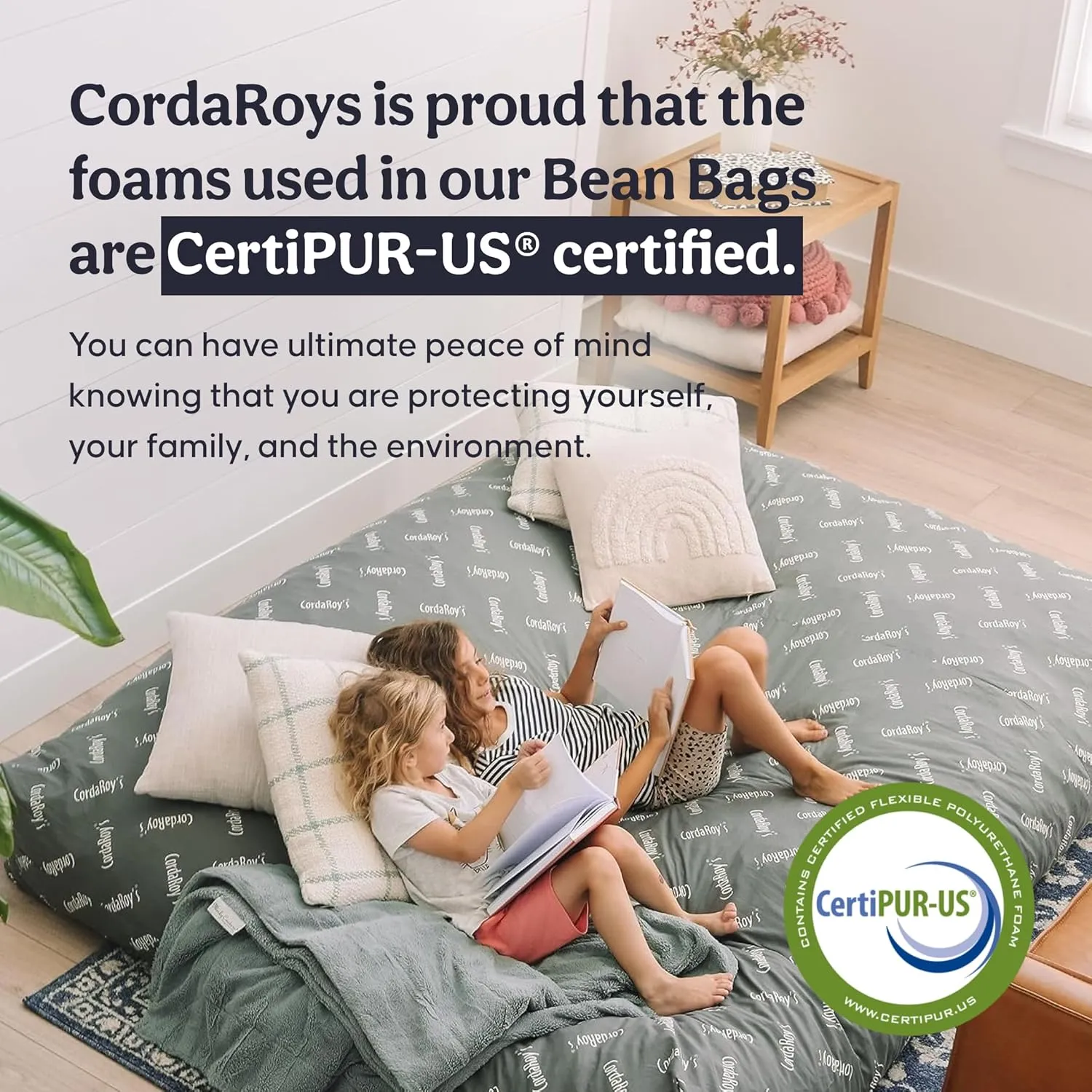 CordaRoy's Chenille Bean Bag-Convertible Bean Bag Chair&Bed-Machine-Washable Chenille Fabric Cover-for Basement,Living Room,Game Room,Dorm & More - Queen Size - Moss | Made in The USA