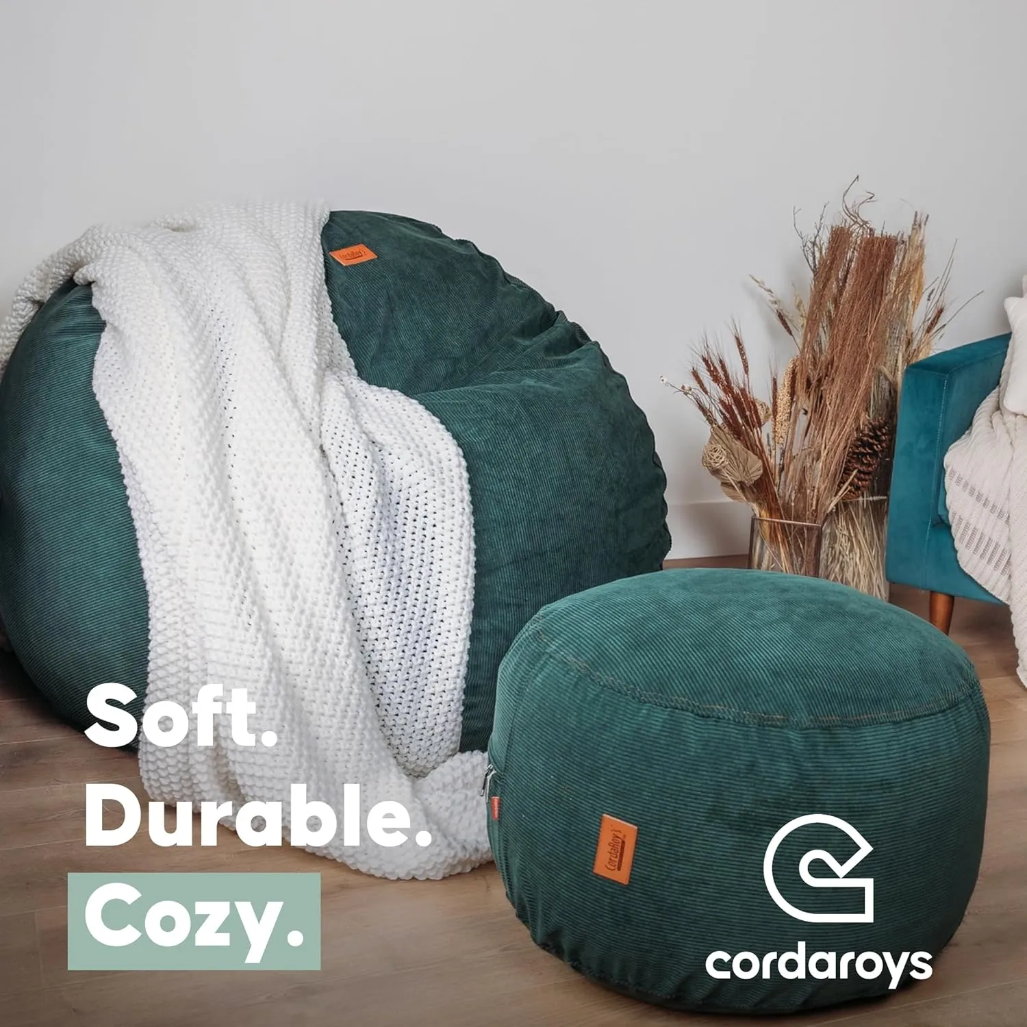 CordaRoy's Chenille Bean Bag-Convertible Bean Bag Chair&Bed-Machine-Washable Chenille Fabric Cover-for Basement,Living Room,Game Room,Dorm & More - Queen Size - Moss | Made in The USA