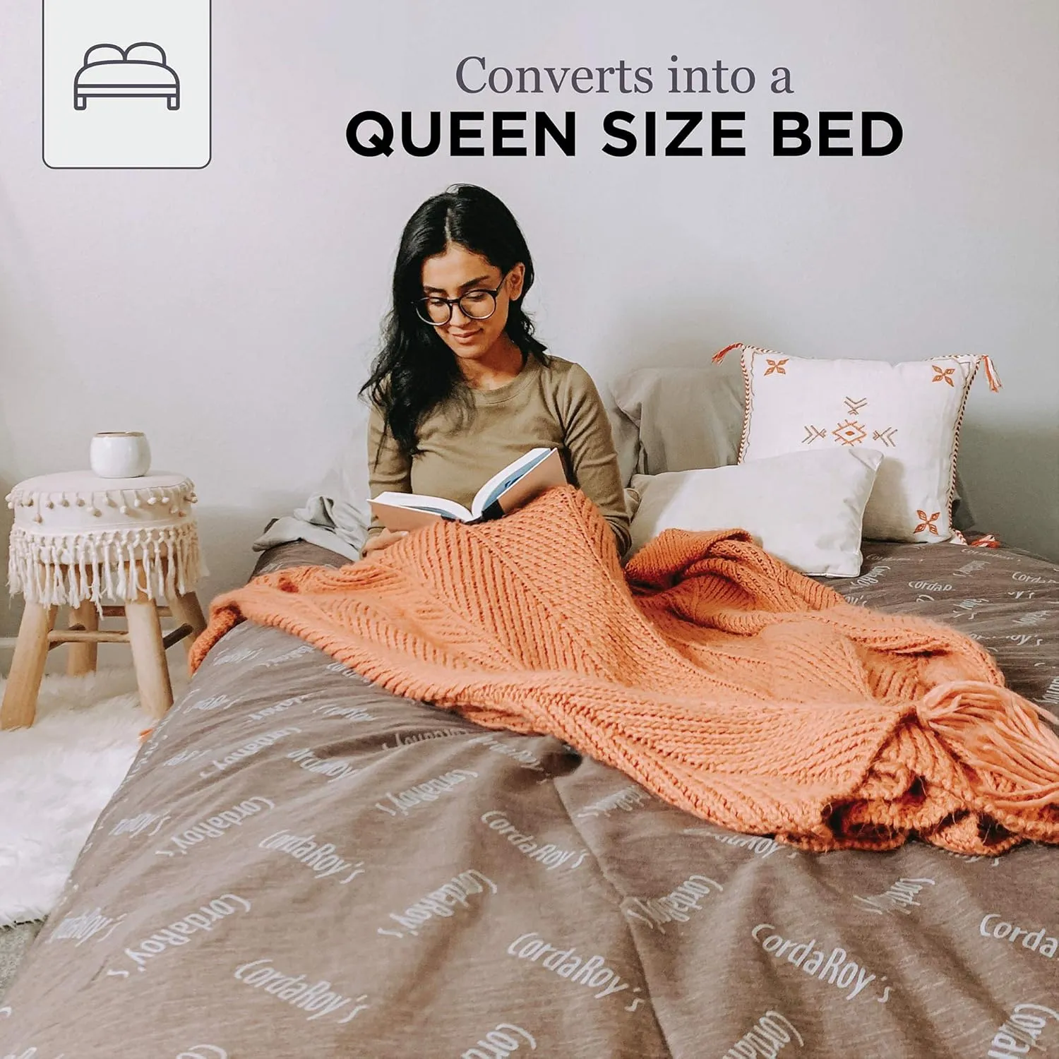 CordaRoy's Chenille Bean Bag-Convertible Bean Bag Chair&Bed-Machine-Washable Chenille Fabric Cover-for Basement,Living Room,Game Room,Dorm & More - Queen Size - Navy | Made in The USA