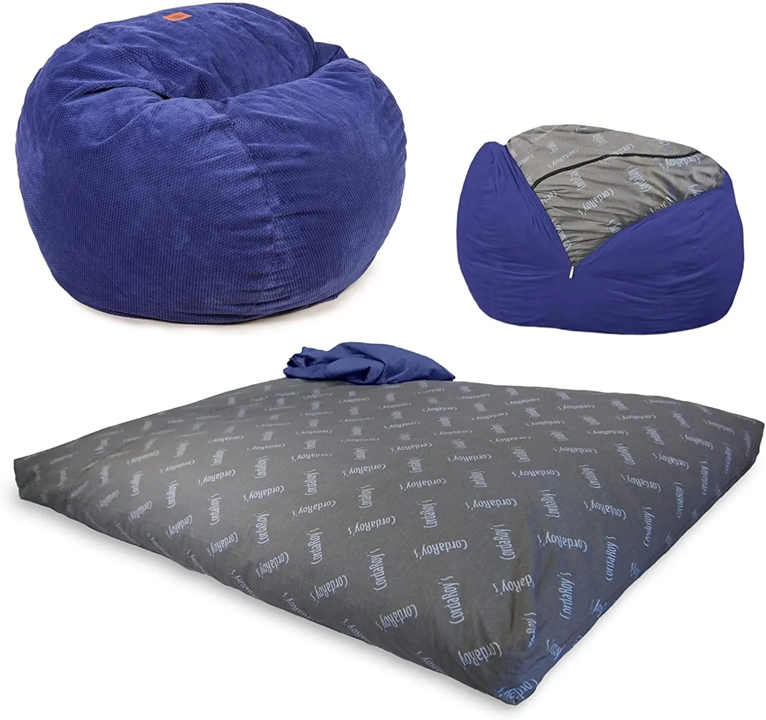 CordaRoy's Chenille Bean Bag-Convertible Bean Bag Chair&Bed-Machine-Washable Chenille Fabric Cover-for Basement,Living Room,Game Room,Dorm & More - Queen Size - Navy | Made in The USA