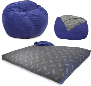 CordaRoy's Chenille Bean Bag-Convertible Bean Bag Chair&Bed-Machine-Washable Chenille Fabric Cover-for Basement,Living Room,Game Room,Dorm & More - Queen Size - Navy | Made in The USA