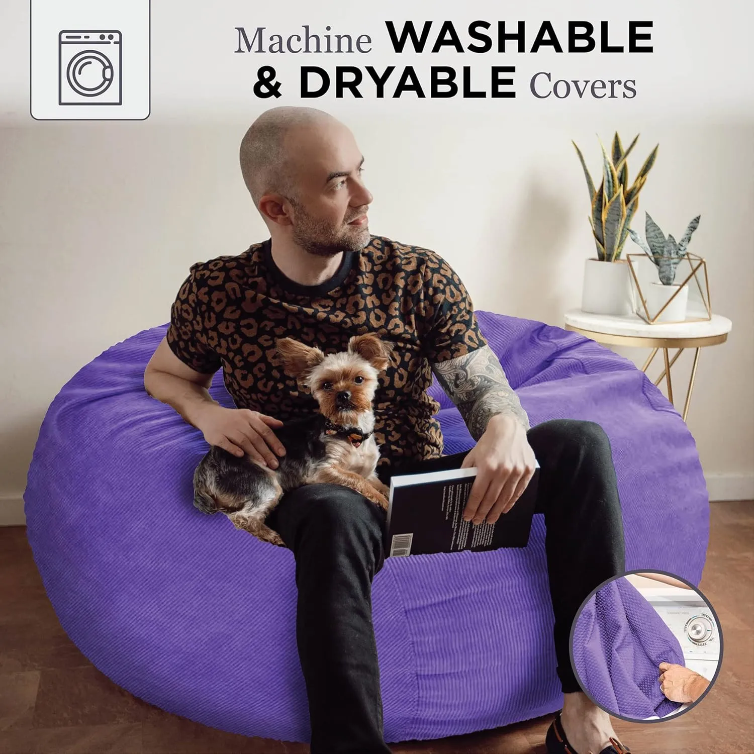 CordaRoy's Corduroy Bean Bag Chair, Convertible Chair Folds from Bean Bag to Lounger, As Seen on Shark Tank, Very Peri Purple - Queen Size