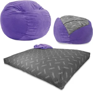 CordaRoy's Corduroy Bean Bag Chair, Convertible Chair Folds from Bean Bag to Lounger, As Seen on Shark Tank, Very Peri Purple - Queen Size