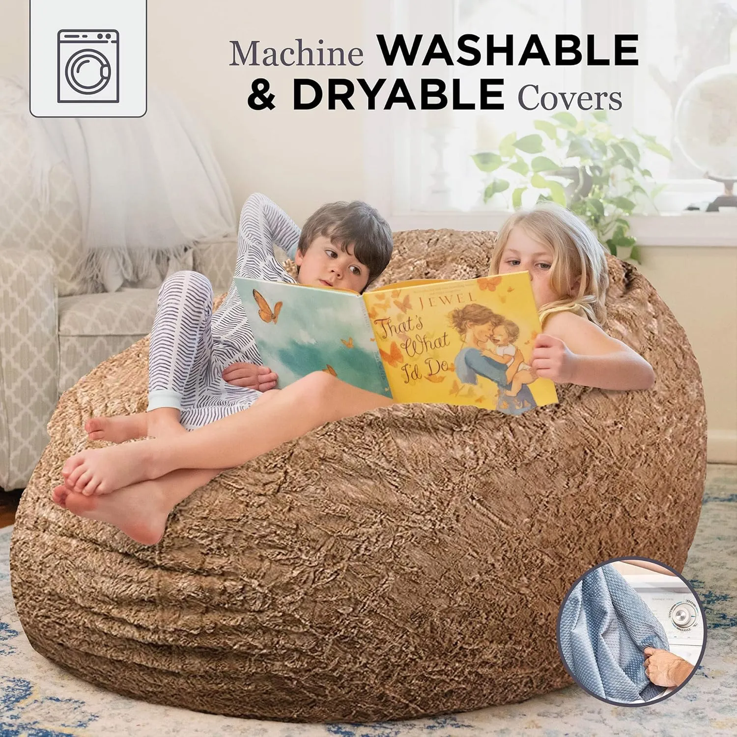 CordaRoy's Faux Fur Bean Bag-Convertible Bean Bag Chair & Bed-Machine-Washable Faux Fur Fabric Cover for Basement, Living Room, Game Room, Dorm & More - King Size - Tan | Made in The USA