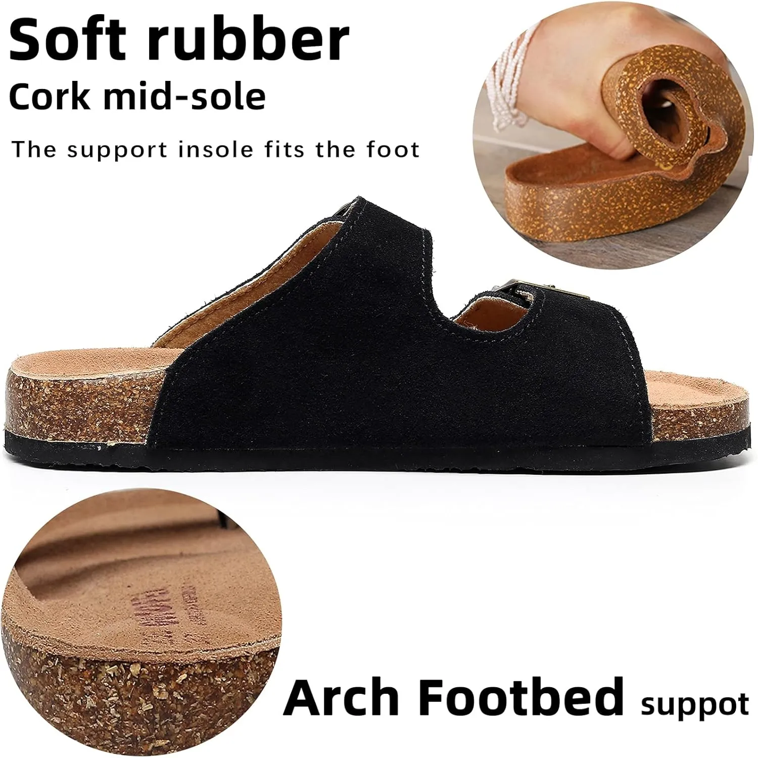 Cork Sandals Women With Arch Support, Comfortable Summer Beach Sandals For Women/Girls/Ladies,Leather Slide Shoes For Women