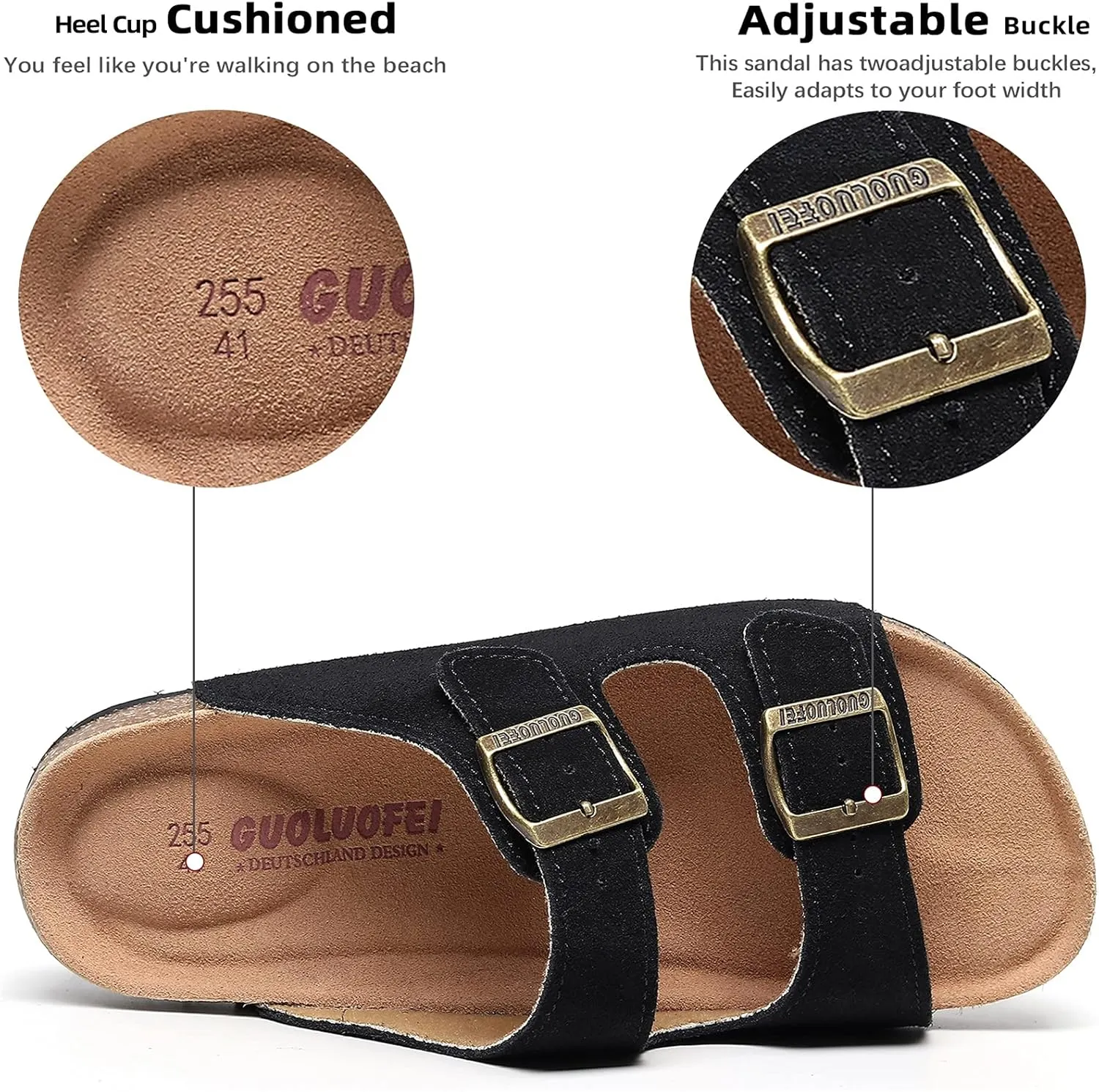 Cork Sandals Women With Arch Support, Comfortable Summer Beach Sandals For Women/Girls/Ladies,Leather Slide Shoes For Women