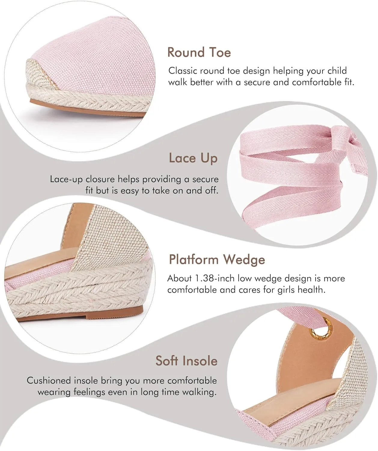 Coutgo Girls Espadrille Platform Wedge Sandals Closed Toe Lace Up Ankle Strap Summer Shoes Toddler Little Big Kid