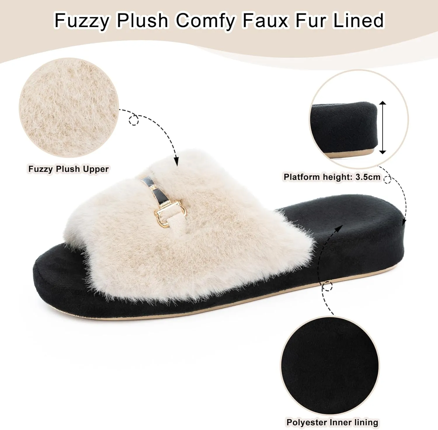 Cozy House Slippers for Women Indoor Outdoor with Memory Foam Open Toe Fuzzy Womens Slide Slippers Sandals Arch Support House Shoes