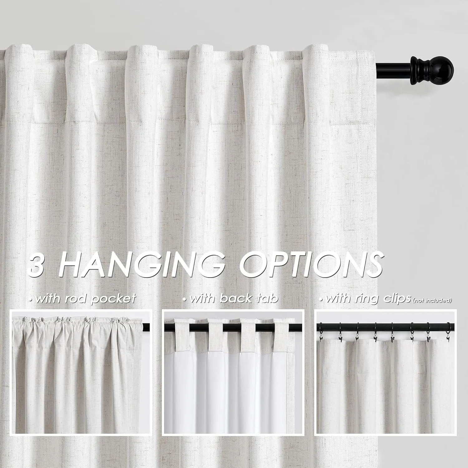 Cream Linen Blackout Curtains 84 inch Length 2 Panels Set for Bedroom Thermal Insulated 100% Blackout Linen Drapes Back Tab Neutral Rustic Farmhouse Block Out Room Darkening Window Curtains Ivory