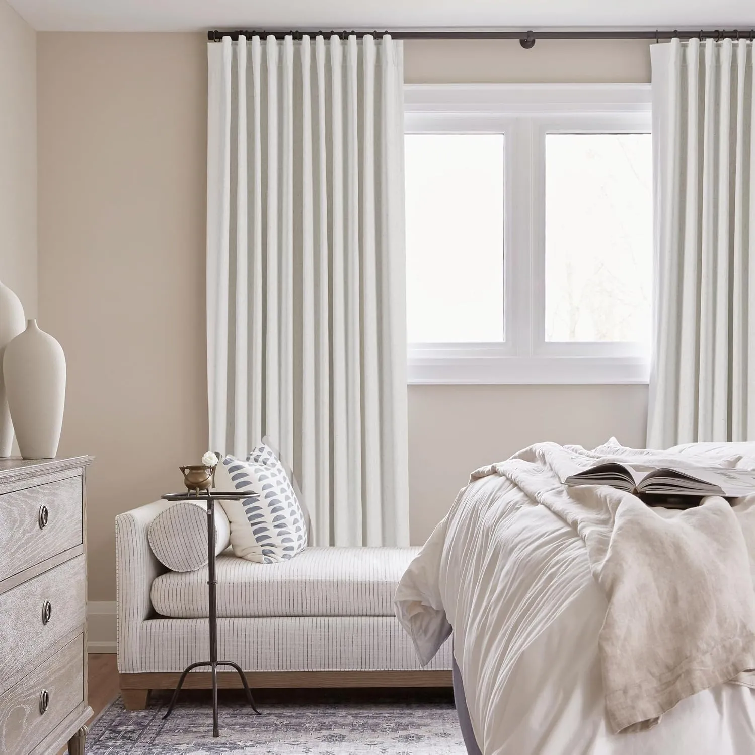 Cream Linen Blackout Curtains 84 inch Length 2 Panels Set for Bedroom Thermal Insulated 100% Blackout Linen Drapes Back Tab Neutral Rustic Farmhouse Block Out Room Darkening Window Curtains Ivory