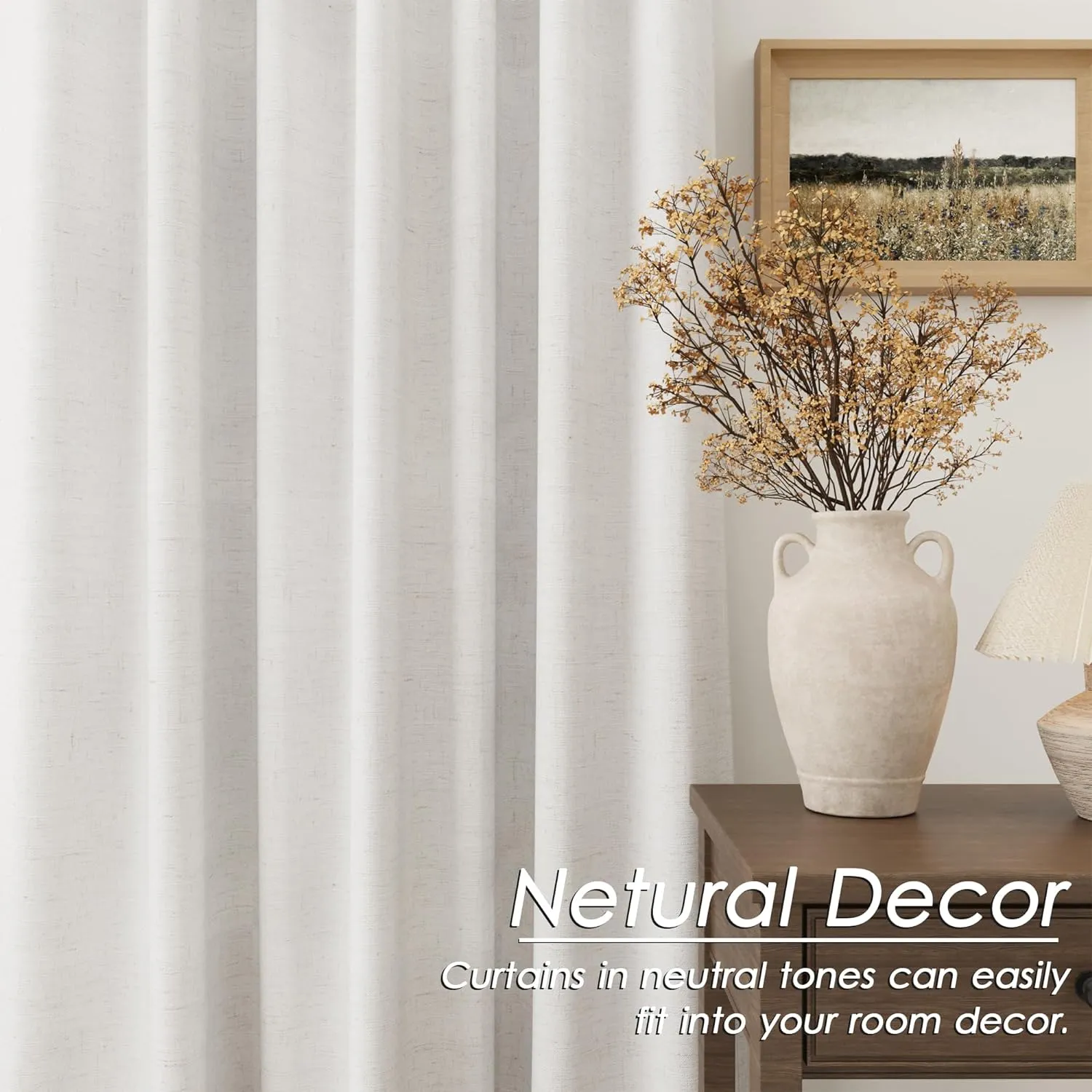 Cream Linen Blackout Curtains 84 inch Length 2 Panels Set for Bedroom Thermal Insulated 100% Blackout Linen Drapes Back Tab Neutral Rustic Farmhouse Block Out Room Darkening Window Curtains Ivory