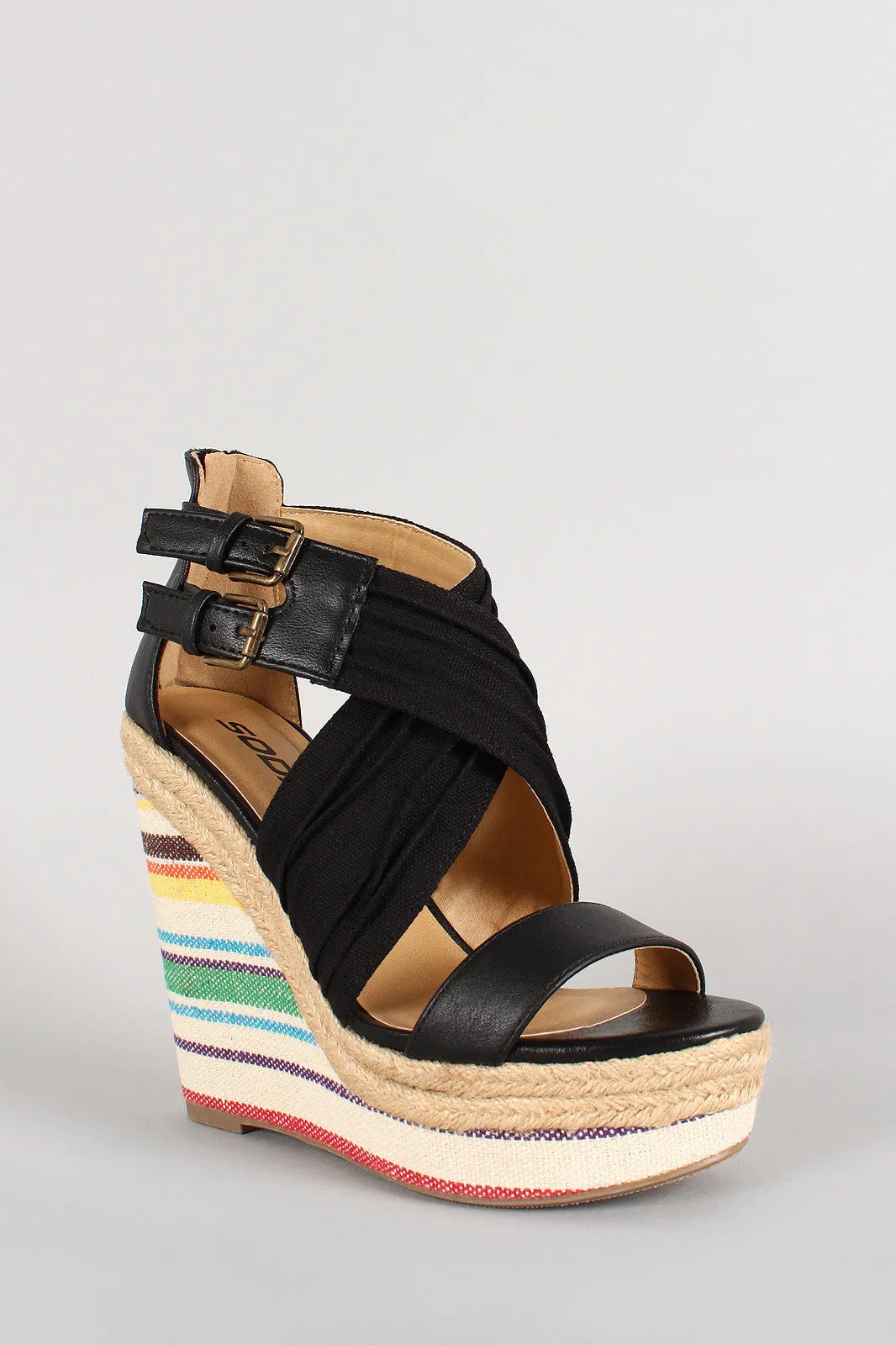 Criss Open Specialty items Wedge Soda Print Pleated Masterful craftsmanship Cross Tribal Toe
