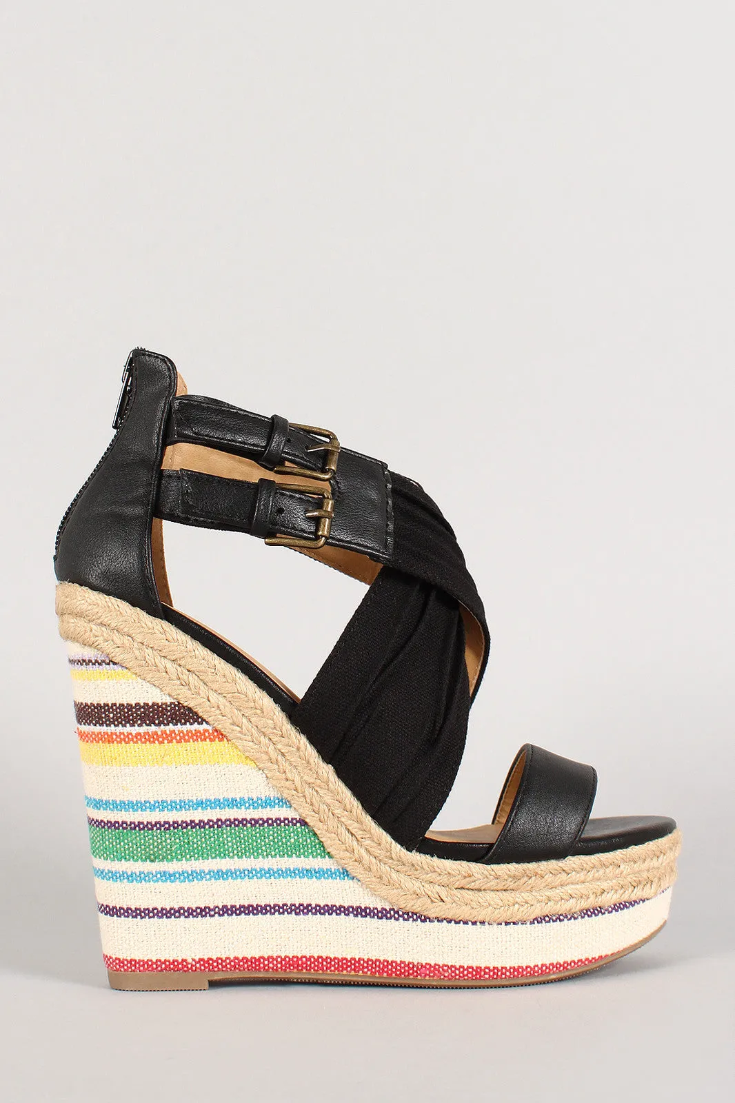 Criss Open Specialty items Wedge Soda Print Pleated Masterful craftsmanship Cross Tribal Toe