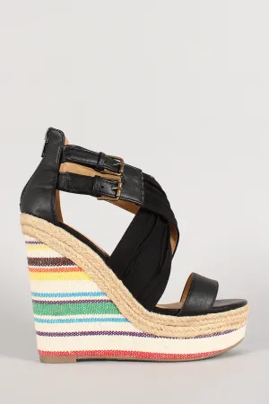 Criss Open Specialty items Wedge Soda Print Pleated Masterful craftsmanship Cross Tribal Toe