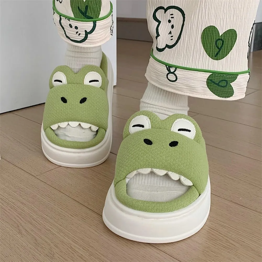 Crocodile Linen Slippers for Women Spring Summer Shoes Indoor Outdoor Soft Slide Sandals Slip-on House Shoes Home Shoes 2025