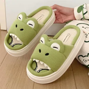 Crocodile Linen Slippers for Women Spring Summer Shoes Indoor Outdoor Soft Slide Sandals Slip-on House Shoes Home Shoes 2025