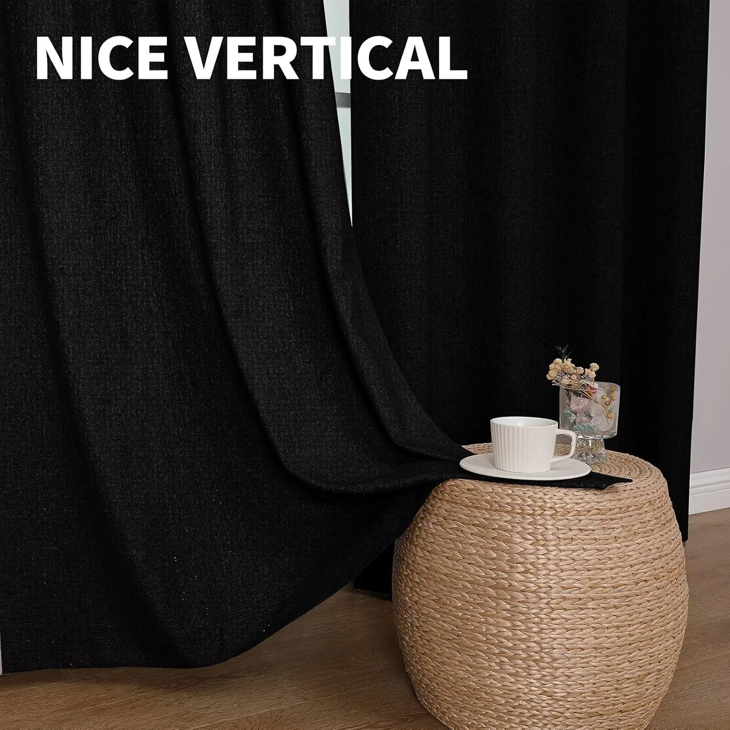 CUCRAF 100% Blackout Window Curtains 84 inches Long 2 Panels Set, Faux Linen Look Thermal Insulated Grommet Drapes, Room Darkening Curtain for Bedroom Living Room(W52 x L84 Inch, Black)